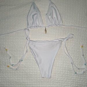 sexy skimpy unlined shiny white bikini